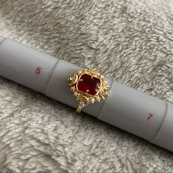 Vintage 14k Gold Ruby & White Sapphire Stars & Moons Goddess Ring - Picture 5 of 13